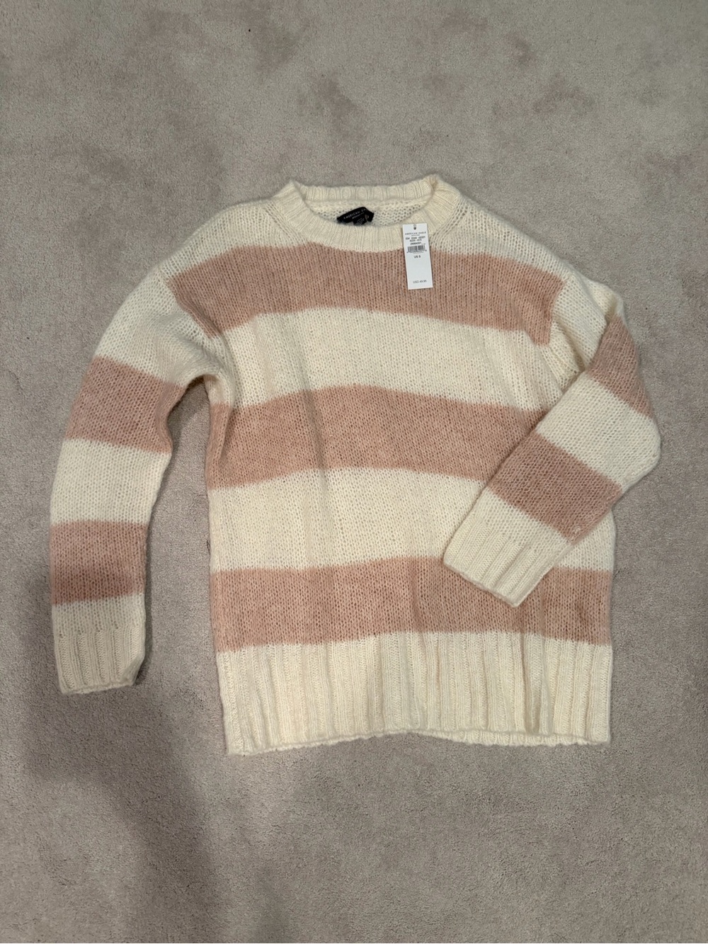American Eagle Outfitters Cream and Blush Striped Sweater